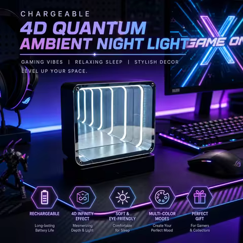 WWPPU 4D Quantum Infinity Tunnel Night Light USB C Rechargeable Touch Control Desk Lamp for Gaming S