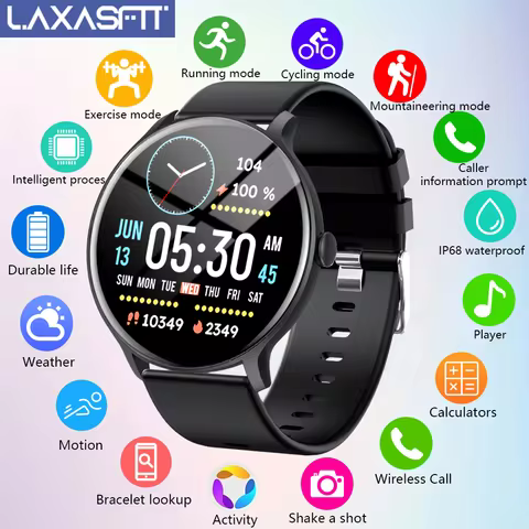 LAXASFIT 2025 New Smartwatch Men's Sports & Fitness IP68 Waterproof Bluetooth Call for Android IOS S