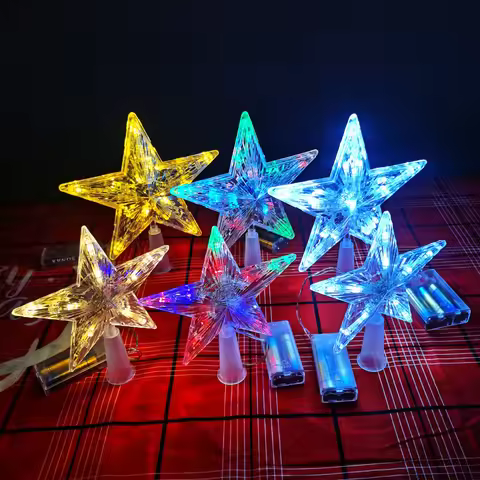 15CM LED Transparent Five-pointed Star Merry Christmas Tree Toppers Cristmas Decorations for Home Xm