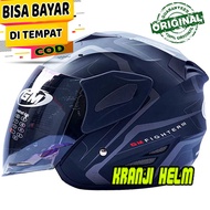 Helm gm fighter gv2 black silver doff terbaru