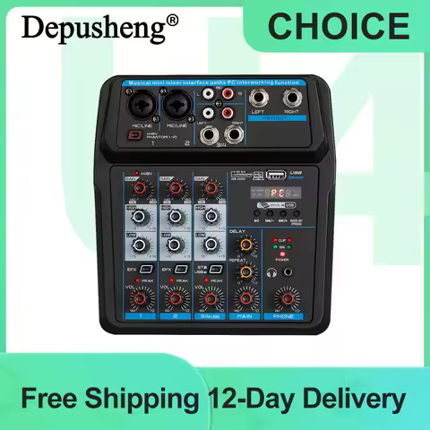 DEPUSHENG U4 Professional 4-Channel Mixer Computer Recording Live Digital Sound Music Mini Audio Con