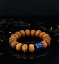 黃金檀木算盤珠 + 青金好運珠 15mm 手鍊