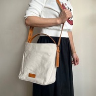 帆布包 郵差包 真皮帆布水桶包 日系帆布女包 真皮斜挎包