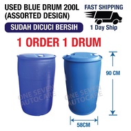 200 Liter Tong Drum Plastik Biru Plastic Blue Drum [ HDPE ] SECOND HAND,SHIP FROM BANDAR TEKNOLOGI K