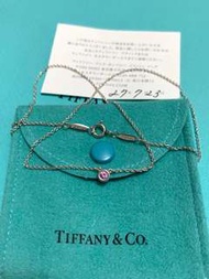 保證真品 蒂芬妮 Tiffany 單顆 圓形 粉紅色 藍寶石 項鍊 鎖骨鍊 經典款 純銀 項鏈 二手 正品 鑽石 95新