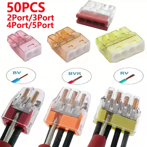 50 Pieces 2/3/4/5 Pin Quick and Easy Wire Connectors Terminal Block Compact Crimp Wire Connectors Aw