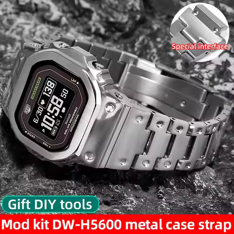 DW H5600 Upgrade Steel Case&Strap Mod Kit For CASIO 3516 DW-H5600 DW-H5600MB Metal bezel Band replac