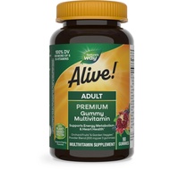 Alive! Adult Premium Multivitamin Gummy, Full B-Vitamin Complex, Supports Energy Metabolism & Heart 