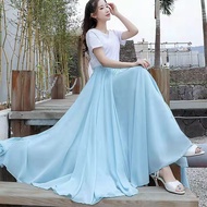Chiffon skirt kain sarung labuh muslimah kain kembang flare dress plus size perempuan white skirt pu