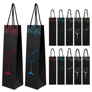 (JREX) 12Pcs Kraft Paper Wine Bags Gift Bag Red Bags Single Bottle Tote Wine Hand Bag Carry Bag Orga