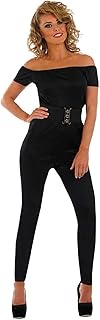 Womens 70s Movie Iconic Black Catsuit Costume Adults Jumpsuit Outfit