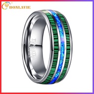BONLAVIE 8mm Wide Tungsten Carbide Ring Wide Peacock Stone+Blue Opal Dome Men's Fashion Jewelry Best