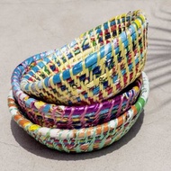 七夕禮物 情人節 限量手工 手工編織置物籃/收納籃/籐編籃/回收編織籃/糖果紙編織籃/飾品盤/飾品盒/辦公室小物- 回收設計 繽紛彩虹森林 糖果紙 餅乾袋編織