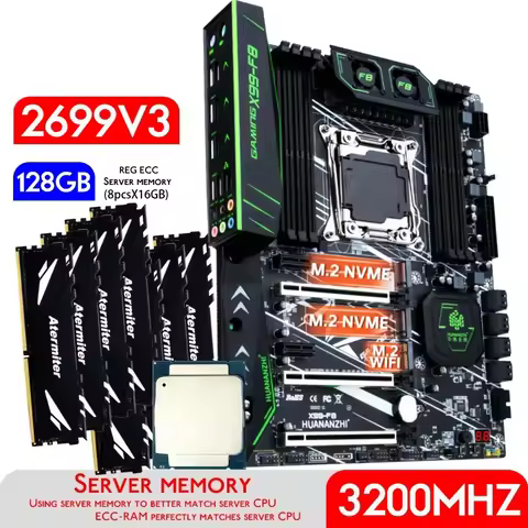 HUANANZHI X99 F8 X99 motherboard kit with XEON E5 2699 v3 with 128 GB 8*16GB 3200 MHz DDR4 REG ECC