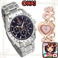 [Direct From Japan]Pair watch Don Clark men's watch natural shell high-performance domestic Seiko chronograph ANNE CLARK women's watch heart bracelet easy belt adjustment tool gift (Black PGPink)