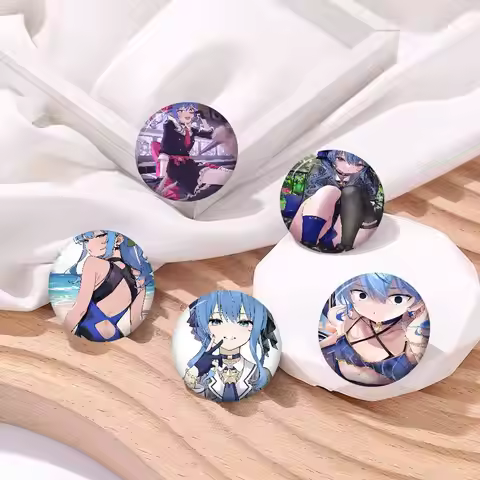 Anime Hoshimachi Suisei Cartoon Brooches Anime Badge Round Handmade Brooch Lapel Pins Jewelry For Ba