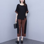 套裝女大码 casual outfit set korean style set new short sleeve+ pants 2 piece set women