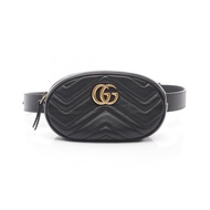 【二手】Gucci GG Marmont 腰包 476434 黑色皮革 GG Marmont 腰帶包 女士二手 A