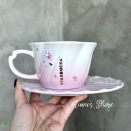Starbucks Cup 2023 Cherry Blossom Season Limited Pink Gradient Comic Petal Embossed Ceramic Cup Plate Set Mug