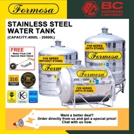 Formosa Tank (4000L to 20000L) Stainless Steel Water Tank SUS 316 Medical Grade (20 Years Warranty)