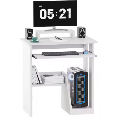 Premium 29.5 x 17.7-inch Compact Computer Desk with Monitor Stand Writing Desk with Storage Shelves 