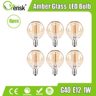 6pcs String Light Led Replacement Bulb E12 Socket 1W G40 Edison Light Bulb Amber Clear Frosted Glass