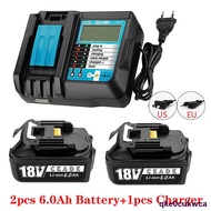 Bl1860 Rechargeable Battery with Charger, 6000mAh Lithium Ion Battery for 18V Makita, 6Ah, Bl1840, Bl1850, Bl1830, Bl186