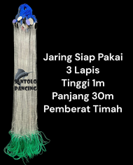 Jaring ikan siap pakai 3 lapispanjang 30m tinggi 1m jaring luar 5 in senar 0,28mm