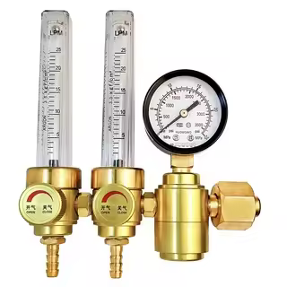 Welding Gas Tank Dual Output Argon Regulator Flow Meter for Tig Mig Welding Welder CGA-580 Inlet