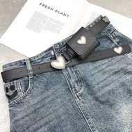 Black PU Leather Belt Metallic Heart Punk Rock Goth Emo Wide With Metal Studs And Small Bag