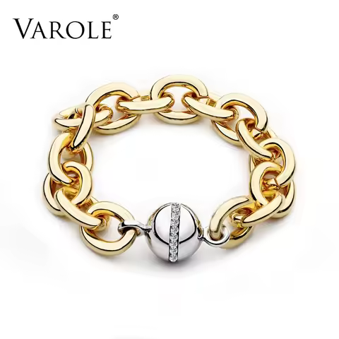 Chain Brass Bracelet VAROLE Openable Punk Thick Brass Chain Bracelet With Ball Gold Tone Bracelets F