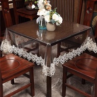 【Ready stock】PVC Tablecloth Embroidery Lace Transparency PVC table cloth Waterproof Oilproof Kitchen