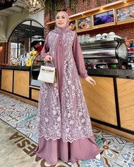 Dhuhayu Maxy Gamis Brokat Bunga Untuk IbuIbu Kondangan Pesta Pernikahan Model Terkini 2023 Modis Modern Longdress Brukat Lengan Panjang Busui Resleting Depan Bahan Ceruty Babydoll Luxury Dress Barukat Wanita Remaja Dewasa Muslim Baju Terusan Muslim Beruka