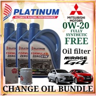 Platinum 0W-20 Fully synthetic Change Oil Package for Mitsubishi Mirage plus Sakura Oil Filter