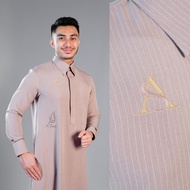 Jubah Slimfit AROYYA jubah gamis pria wool salur kerah daun kemeja Gamis Jubah Pria Muslim semi woo