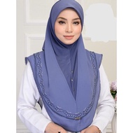 Tudung SizeL Labuh Exclusive Muslimah Sarung Layer Chiffon Bercorak Batu Renda Laser cut