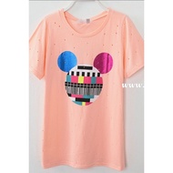 FA2SHOP Model FR1070 Orange Mickey Pattern T-Shirt