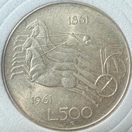 (CW#205) 1961年 義大利 統一百年 500 里拉 古錢銀幣 （0.835 銀）（高品）