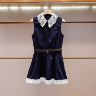 K6IU Women's Summer French Elegant Lace Lapel Vest Dress