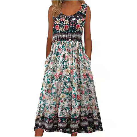 Europe and the United States 2024 spring/summer new print sleeveless pullover dress women's casual d