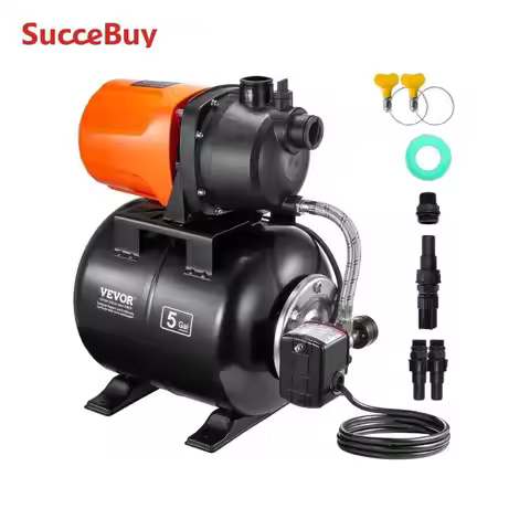 SucceBuy 1 HP Shallow Well Pump with Pressure Tank 1000 GPH 5 Gal Tank Automatic Irrigation Water Bo