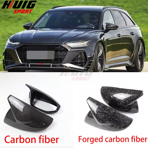 LHD 2pcs Carbon Fiber OX Horns Type Rearview Mirror Cover Shell Caps For Audi A6 C8 S6 RS6 ABT A7 S7