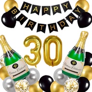 (SG Seller) 30th Birthday Decorations, 30th Birthday Balloon, Black and Gold Birthday Decorations Se