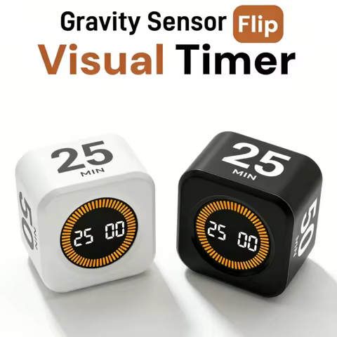 Pomodoro Timer -for Kitchen/Study/Shower Timer, Silent Flip Digital Visual Egg Timer, 5/10/25/50min 