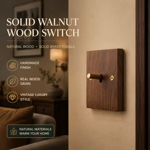 Model 86 Solid Wood Wall Light Switch Retro Brass Toggle Switch 13A English Wall 2gang2way Power Lig