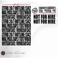 1Set LTFRB MARKINGS SET + CAPACITY AND NOT FOR HIRE STICKER