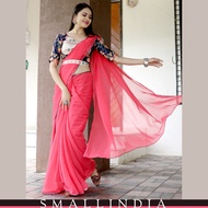 {**ส่งฟรี**} SMALL INDIA 🥻 Trending Designer Party Wear Pink Saree 🥻 Women Saree