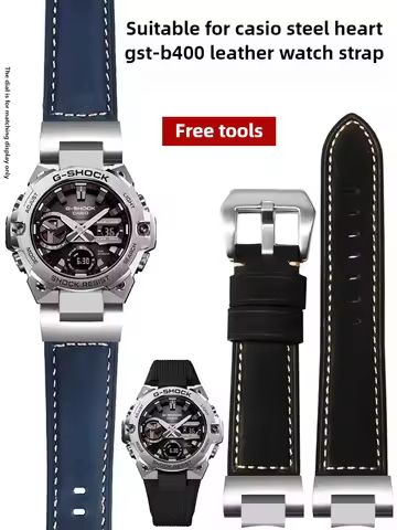 Leather Watch Strap Suitable for G-SHOCK Casio GST-B400 Series Steel Heart Frosted Leather Watch Str