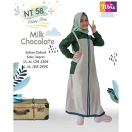 Nibras-NT 058 Milk Chocolate Oxford Gamis Overall Remaja Polos Kombinasi Motif Kotak Cute