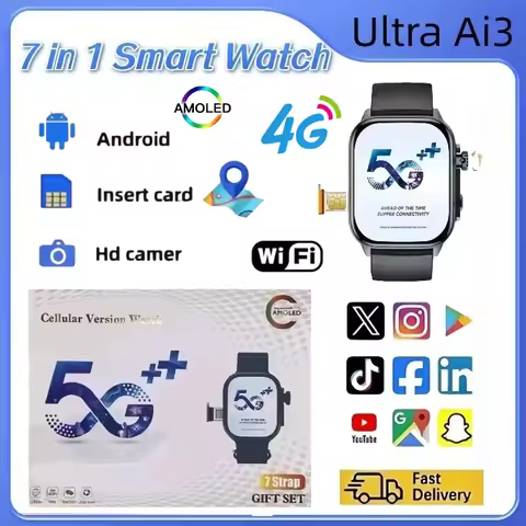 New Ultra Ai3 Smartwatch 4G Android Amoled HD Camera GPS WIFI Google Play Store App Download Game Bl